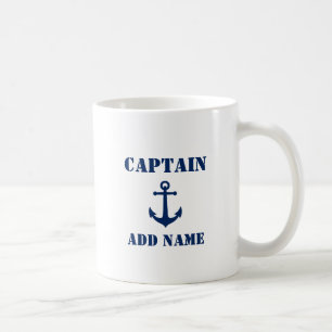 Taza De Café Nombre del capitán azul del ancla vintage o nombr