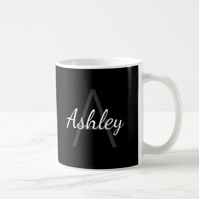 Taza De Café Nombre del Chica Monogramado Cute | Blanco y negro (Derecha)