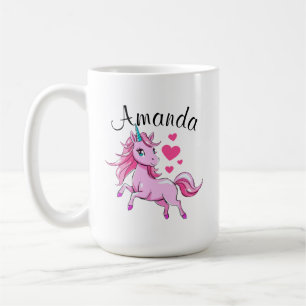 Taza De Café Nombre del Chica Unicornio de saltos rosados vibra