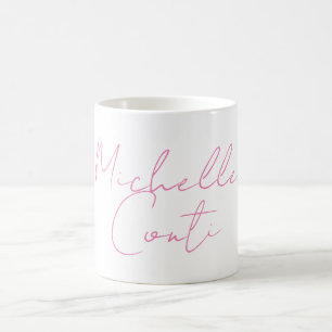 Taza De Café Nombre del complemento blanco rosado minimalista