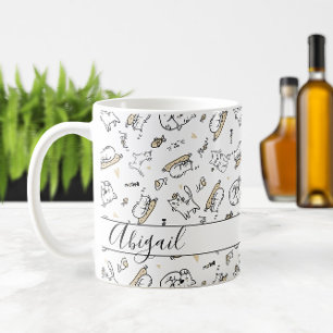 Taza De Café Nombre del Ilustracion de gatos 🐾 o monograma del