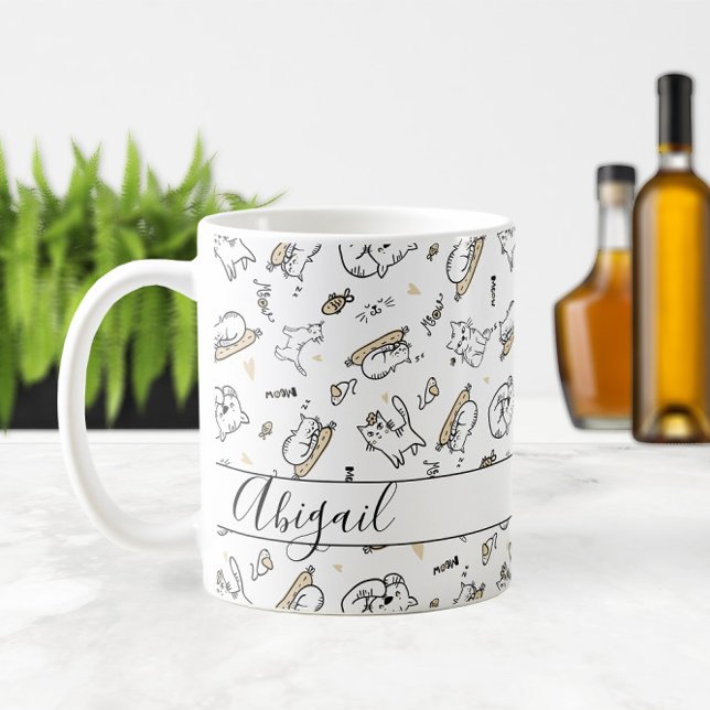 Taza De Café Nombre del Ilustracion de gatos 🐾 o monograma del (🐾 Cats Illustration Name or Monogram Cat Lover's Coffee Mug
)
