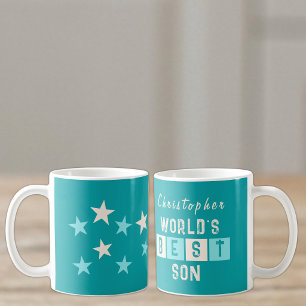 Taza De Café nombre del mejor hijo del mundo estrellas turquesa