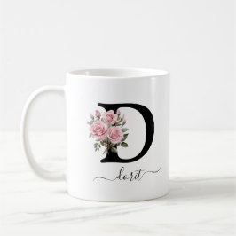 Taza De Café Nombre del monograma de flores florales D rosadas 