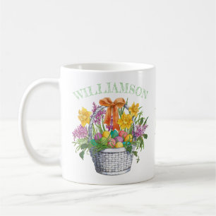 Taza De Café Nombre del monograma de la cesta de pascua amarill