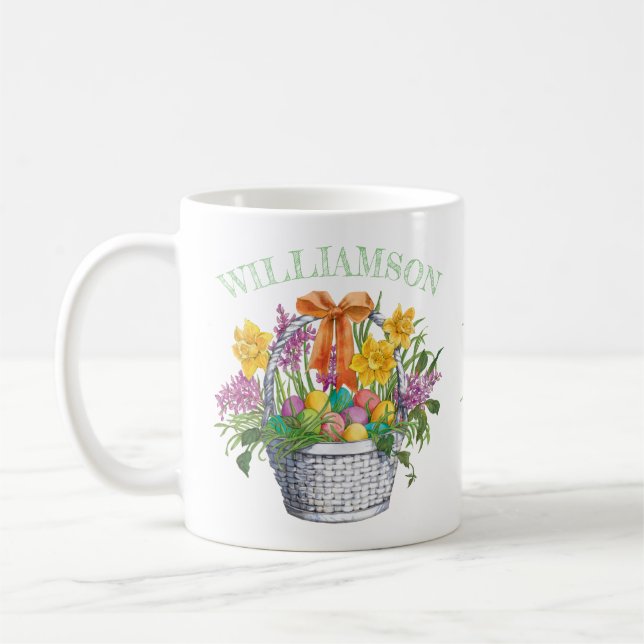Taza De Café Nombre del monograma de la cesta de pascua amarill (Izquierda)