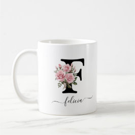 Taza De Café Nombre del Monograma de las Flores Florales de Ros