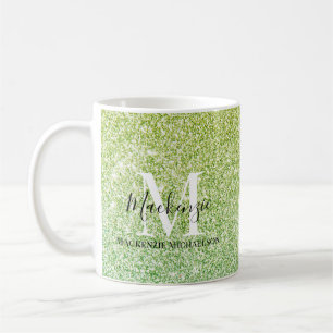 Taza De Café Nombre del monograma del Purpurina de ormbre verde
