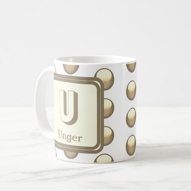 Taza De Café Nombre del Monograma Elegante Geométrico Gold Inic (Anverso izquierdo)