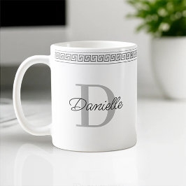 Taza De Café Nombre del Monograma Guión del Meander Griego Eleg