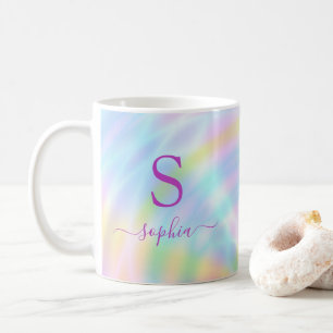 Taza De Café Nombre del monograma iris holográfico iridiscente