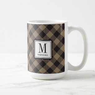 Taza De Café Nombre del Monograma Khaki de Buffalo Plaid