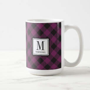 Taza De Café Nombre del monograma morado de la placa de búfalo