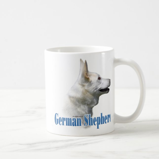 Taza De Café Nombre del Pastor Alemán Blanco (Derecha)