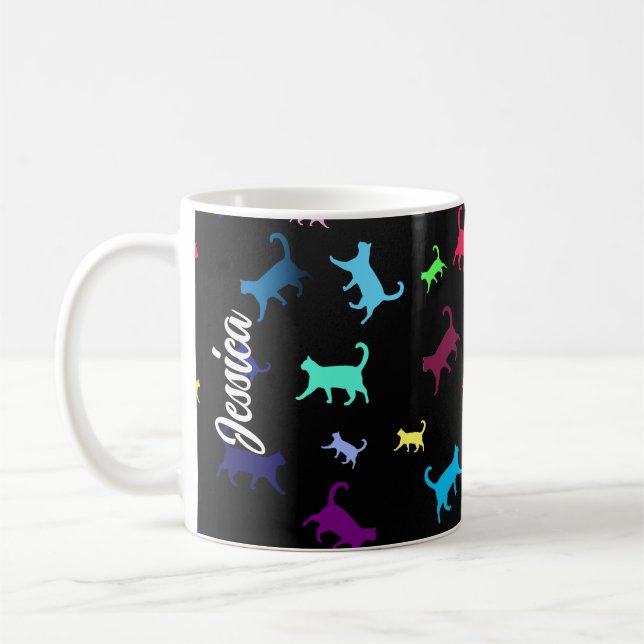 Taza De Café Nombre del patrón arcoiris Monograma Gatos (Izquierda)