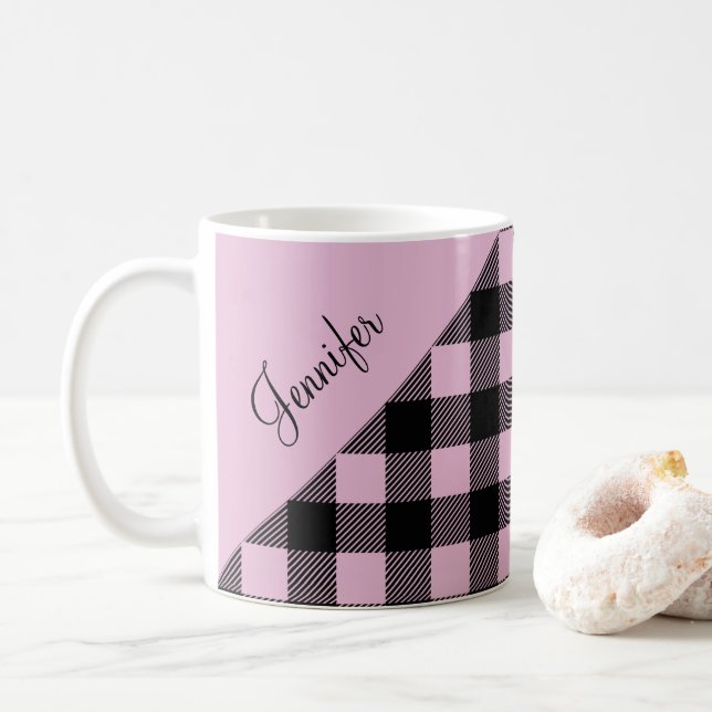 Taza De Café Nombre del patrón de comprobación de plaquetas ros (Con donut)