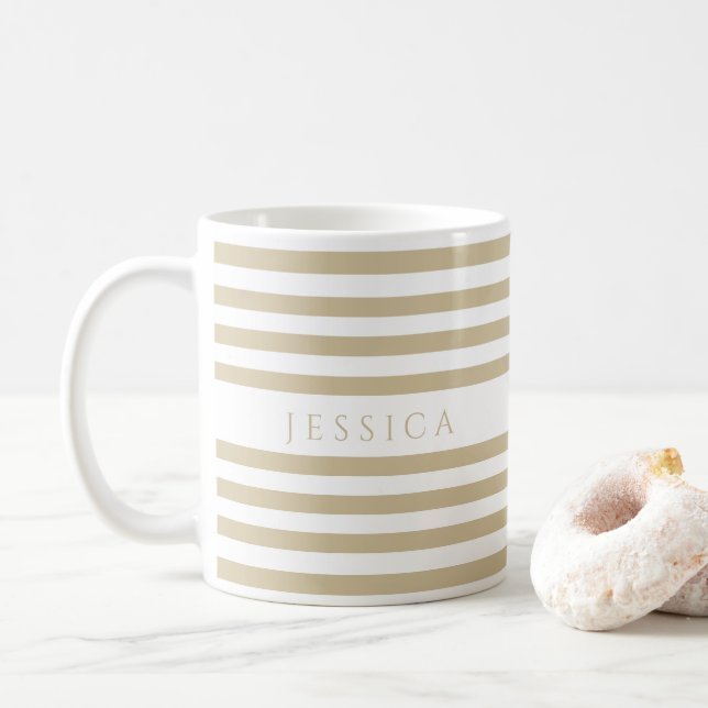 Taza De Café Nombre del patrón de franjas beis (Con donut)