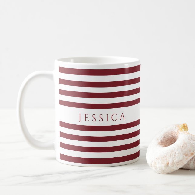Taza De Café Nombre del patrón de franjas rojas de invierno (Con donut)