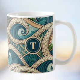 Taza De Café Nombre del patrón de palmeras de ola tropical poli