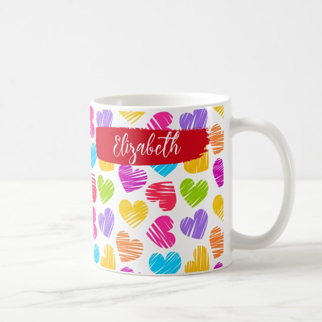 Taza De Café Nombre del patrón del patrón del corazón garabato  (Derecha)