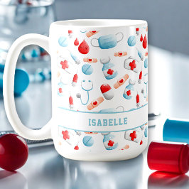 Taza De Café Nombre del patrón médico Enfermera monograma grand