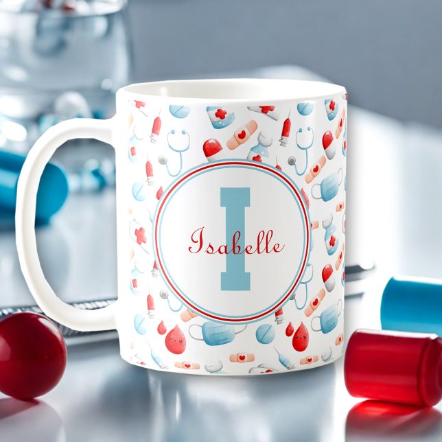Taza De Café Nombre del patrón médico Enfermero monograma (Medical Pattern Name Monogram Nurse Coffee Mug)