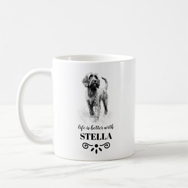 Taza De Café Nombre del perro Personalizado de Griffon con hilo (Izquierda)