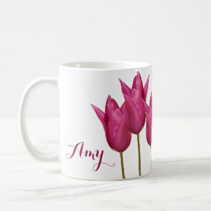 Taza De Café Nombre del personalizable Amy bonito tulipanes ros