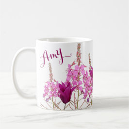 Taza De Café Nombre del personalizable Amy flores rosadas boho 