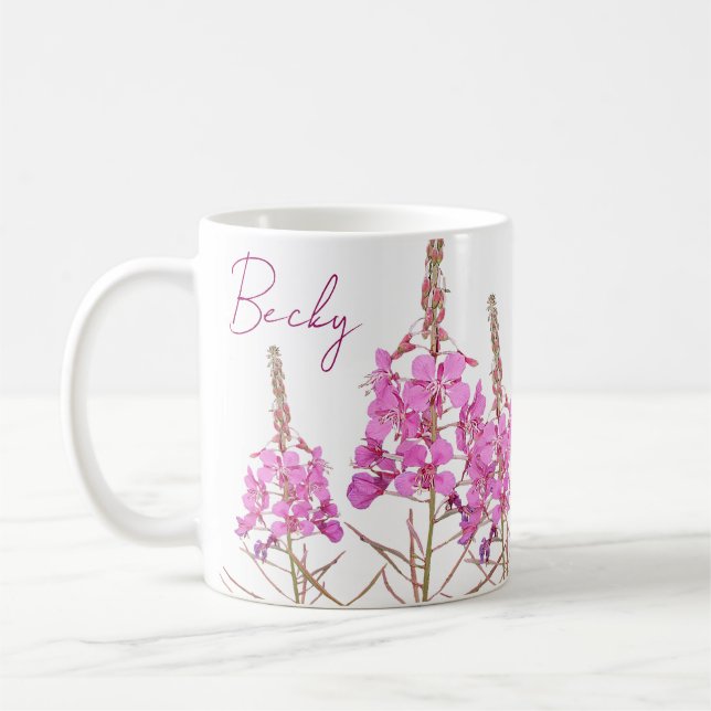 Taza De Café Nombre del personalizable Becky bonito rosa floral (Izquierda)