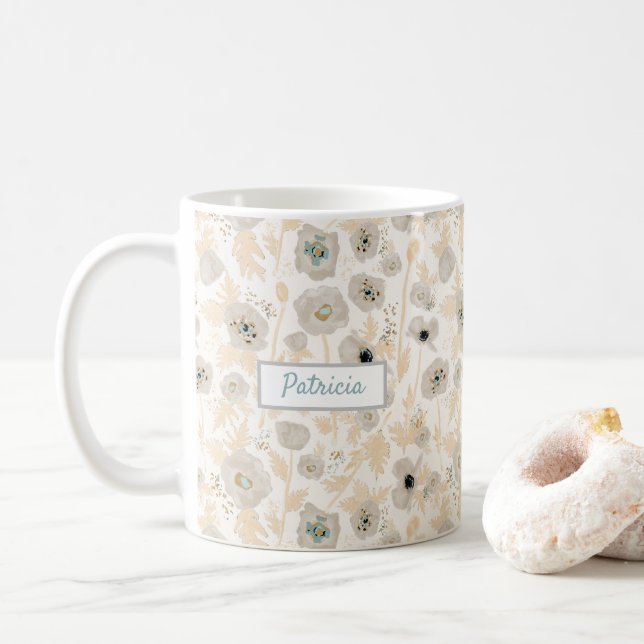 Taza De Café Nombre del Personalizable de acuarela gris amarill (Con donut)