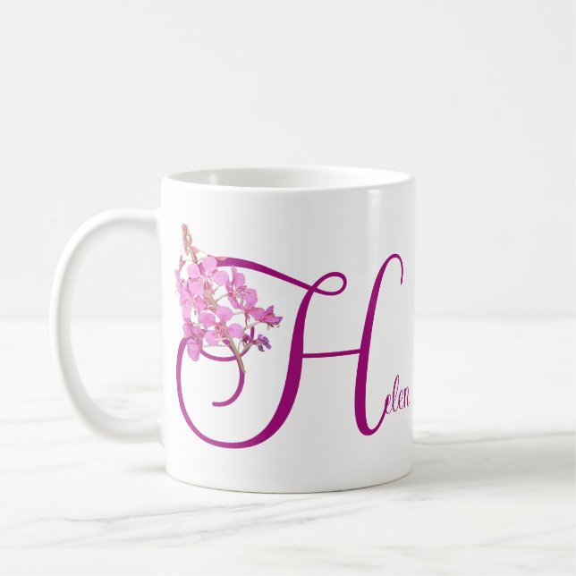 Taza De Café Nombre del personalizable Helen bonito rosa floral (Izquierda)