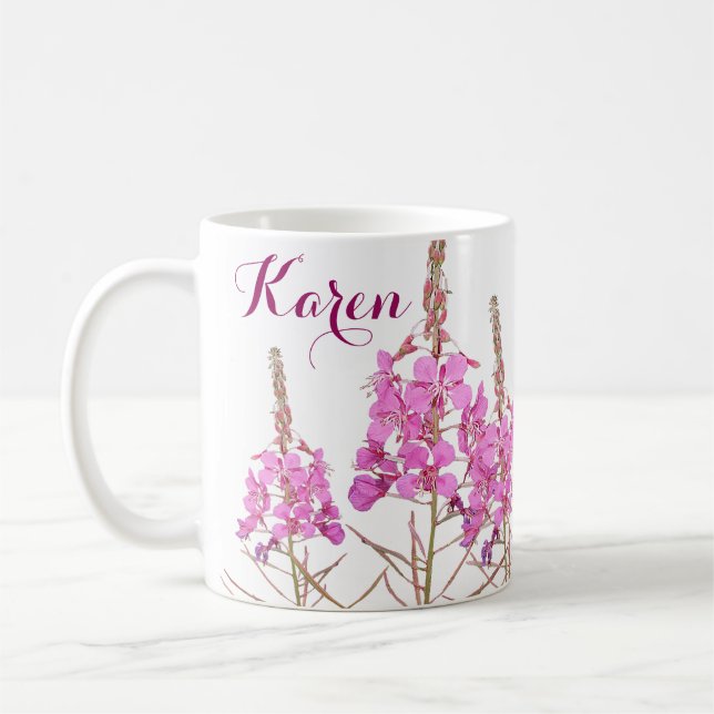 Taza De Café Nombre del personalizable Karen bonito flores rosa (Izquierda)