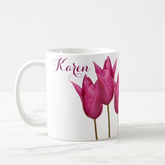 Taza De Café Nombre del personalizable Karen bonito tulipanes r (Izquierda)