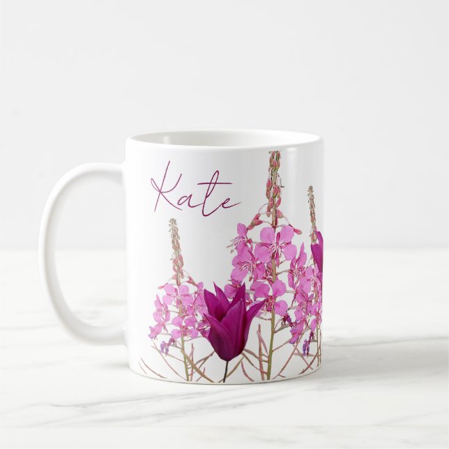 Taza De Café Nombre del personalizable Kate tulipán rosa flores (Izquierda)