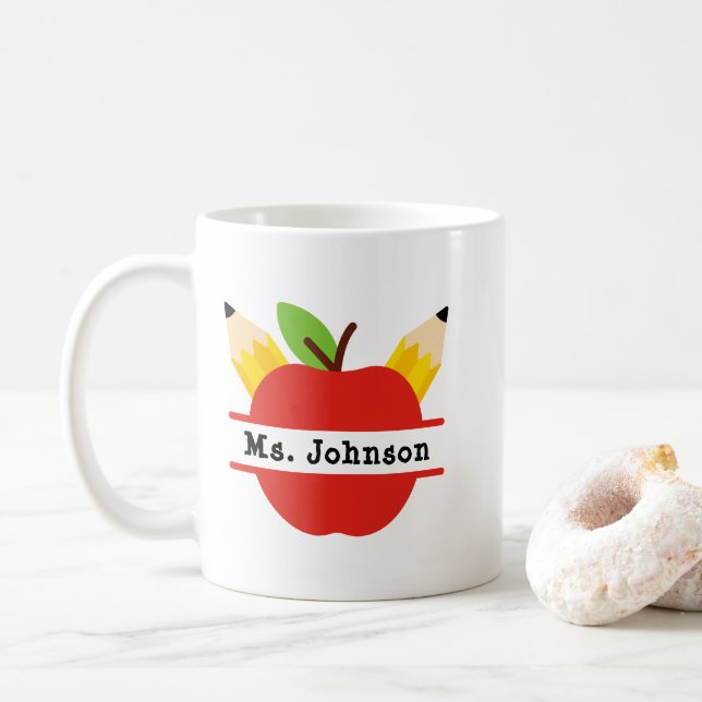 Taza De Café Nombre del profesor de Apple personalizado (Con donut)