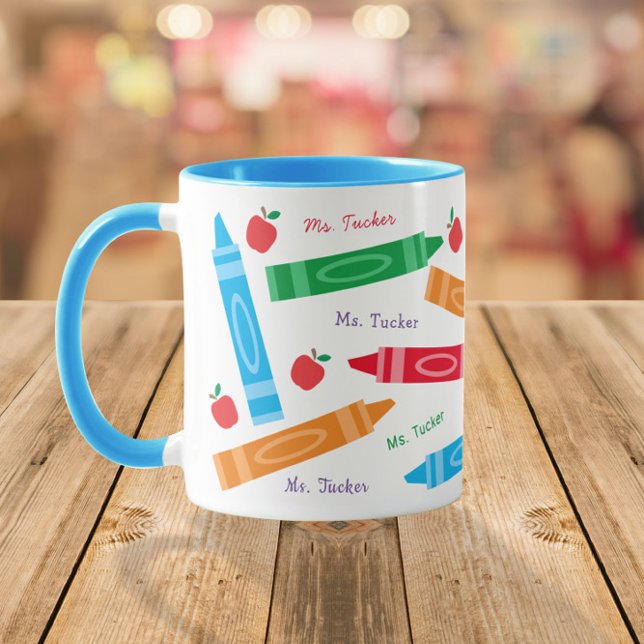 Taza De Café Nombre del profesor de Cute Crayons & Apples (Subido por el creador)