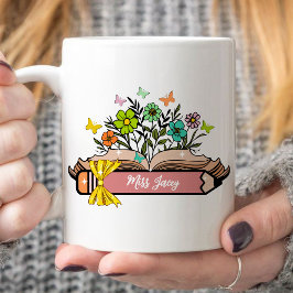 Taza De Café Nombre del profesor de Flor silvestre, profesor pe