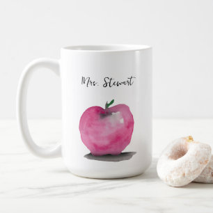 Taza De Café Nombre del profesor de manzana acuarela personaliz