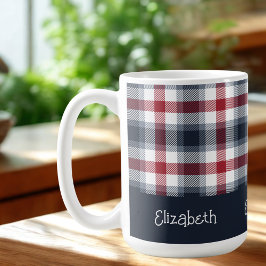Taza De Café Nombre del tartán rojo blanco y azul