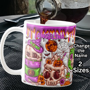 Taza De Café Nombre Efecto 3D rosado Cócteles de cráneo de Hall