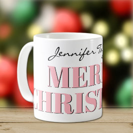 Taza De Café Nombre, Elegante Clásico de Navidad Rosa Merry