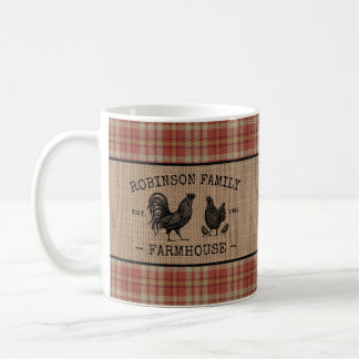 Taza De Café Nombre Familiar Granja Vintage Red Plaid Burlap
