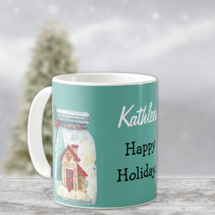 Taza De Café Nombre, Feliz Navidad Casa Mágica de Dulces 11oz