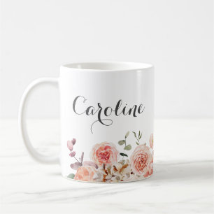 Taza De Café Nombre floral de acuarela rosa polvoriento