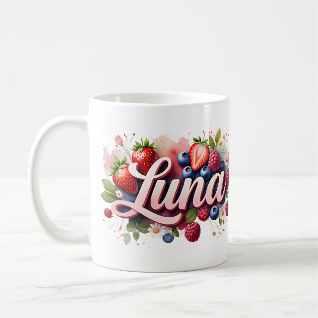 Taza De Café Nombre floral de Berry personalizado Mug - Luna (Izquierda)