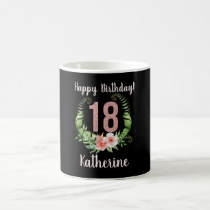 Taza De Café Nombre floral del Purpurina rosa Rubor 18 cumplea