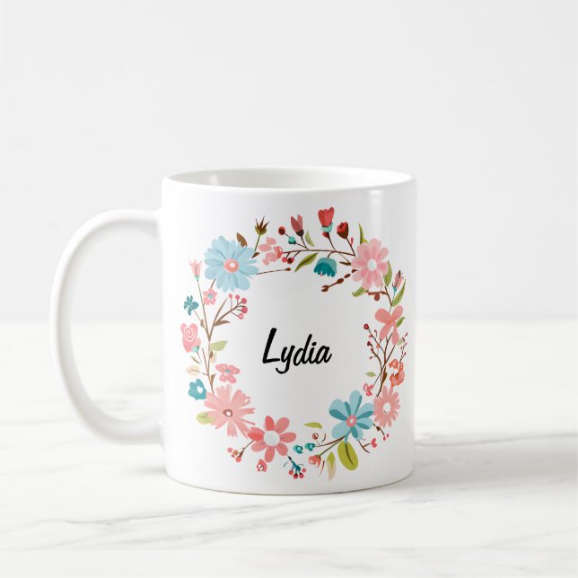 Taza De Café Nombre floral Mug - Regalo de flores personalizada (Izquierda)