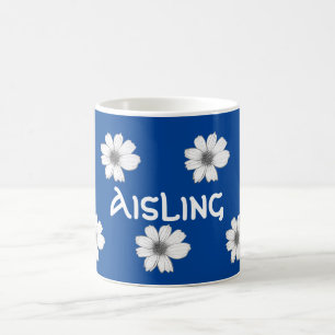 Taza De Café Nombre floral personalizado azul real