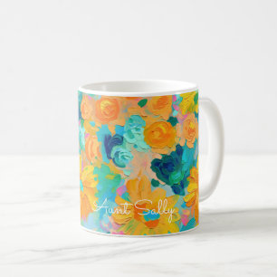 Taza De Café NOMBRE floral pintado artesano colorido